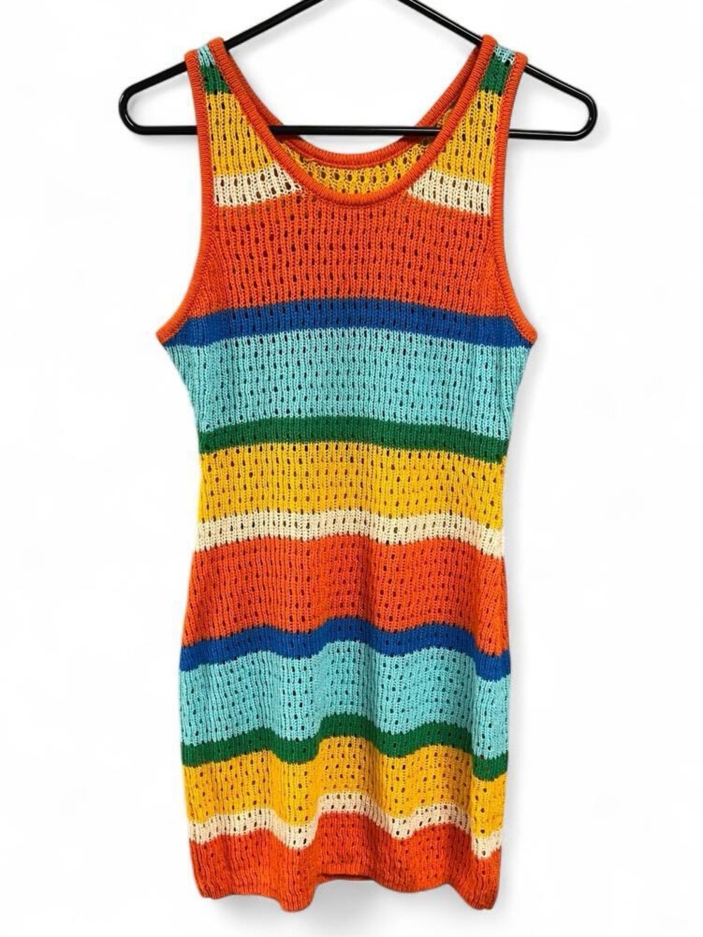 Colorful Crochet Striped Dress Cover Up XL